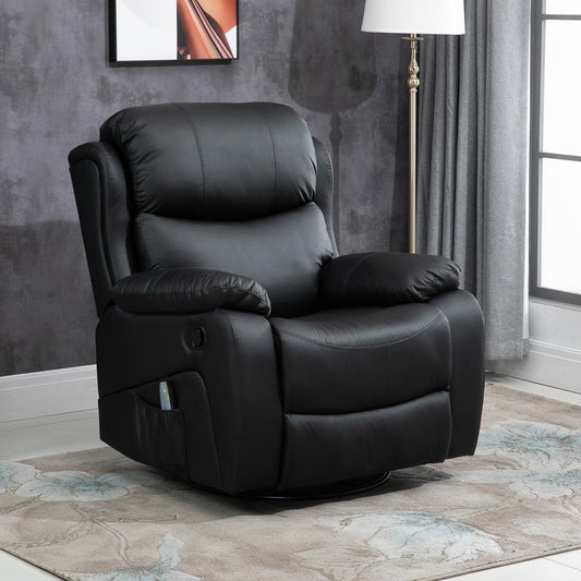 HOMCOM Massage Recliner Chair Manual Reclining Chair with Footrest Remote Black - ALL4U RETAILER LTD