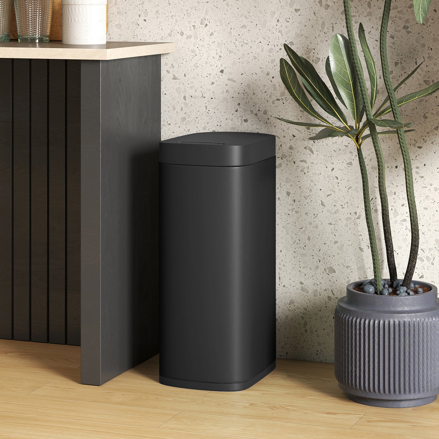 HOMCOM 50L Sensor Bin Automatic Trash Can With Manual Override Battery Powered Inner Bucket Free For Kitchen And Bedroom