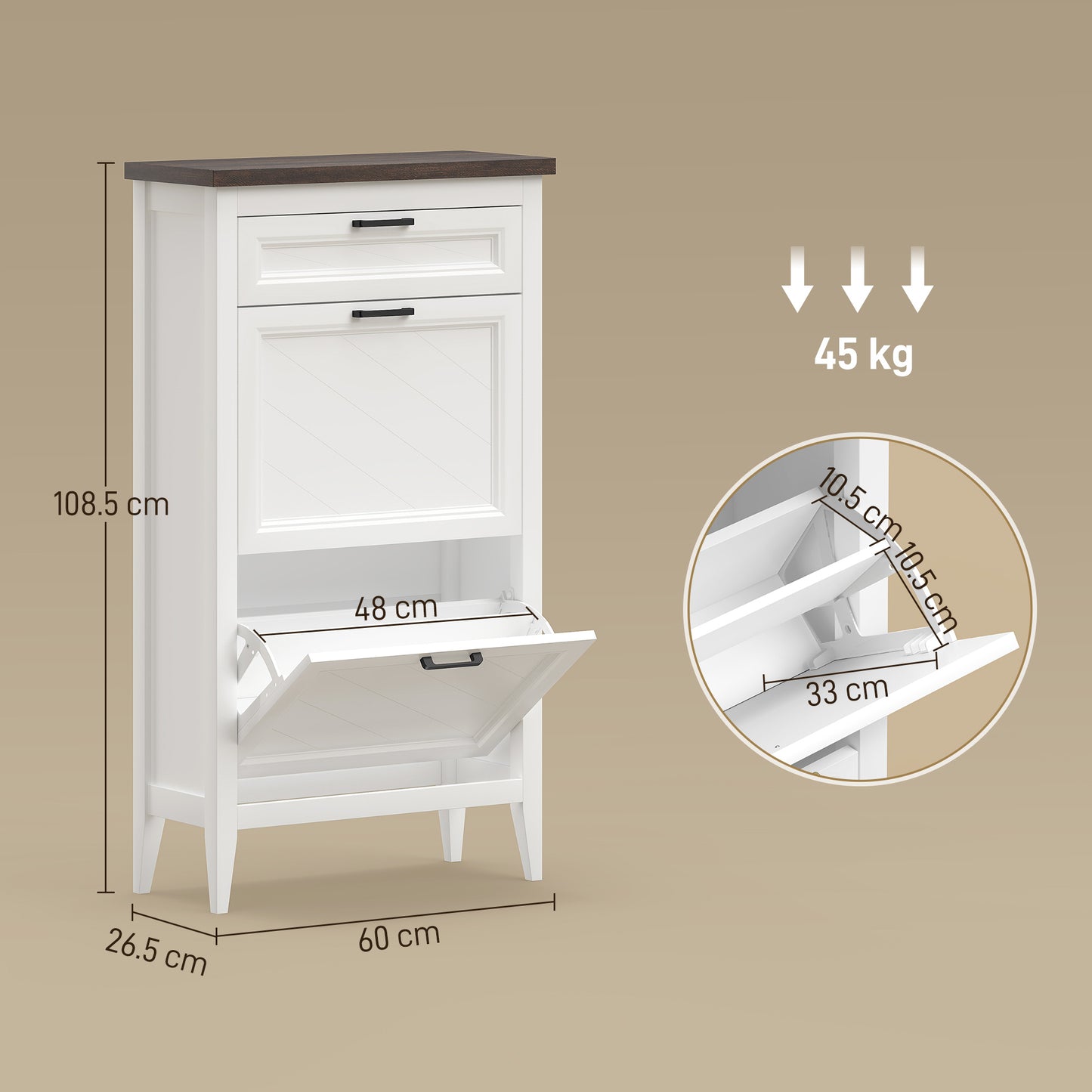 Homcom White Farmhouse Narrow Shoe Cabinet With Two Flip Drawers And Adjustable Shelves For 8 To 12 Pairs