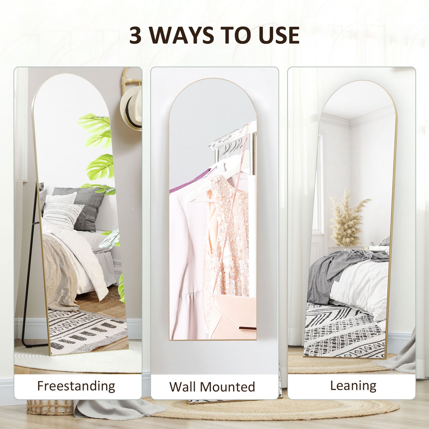 HOMCOM 150cm Arched Full Length Mirror In Gold Tone Floor Standing Or Leaning Full Body Mirror