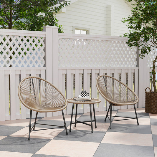 Outsunny Three Piece Rattan Bistro Set With Acapulco Chairs And Glass Top Table For Outdoor Patio Balcony Natural