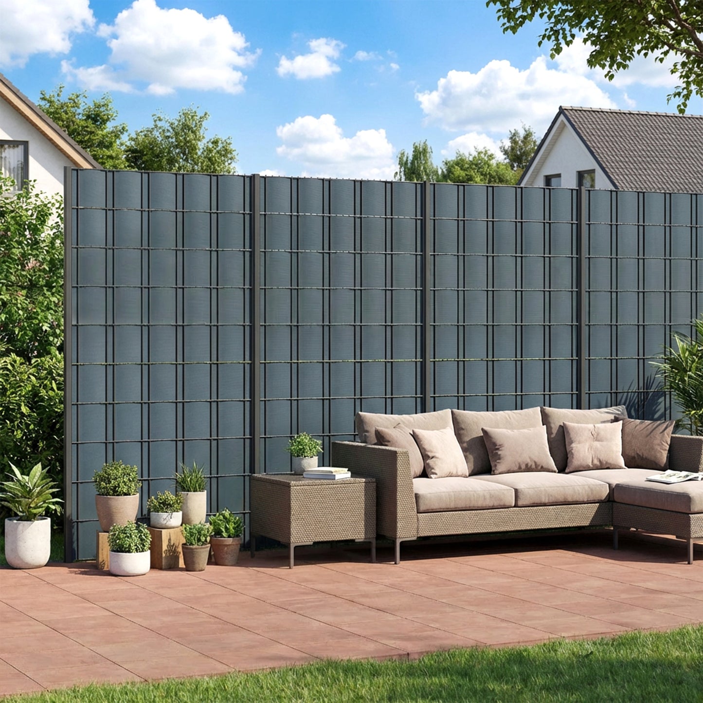 Outsunny Privacy Garden Screen Fence Set 2 Pieces UV Resistant Waterproof Windbreak Fencing 35m By 19cm Grey