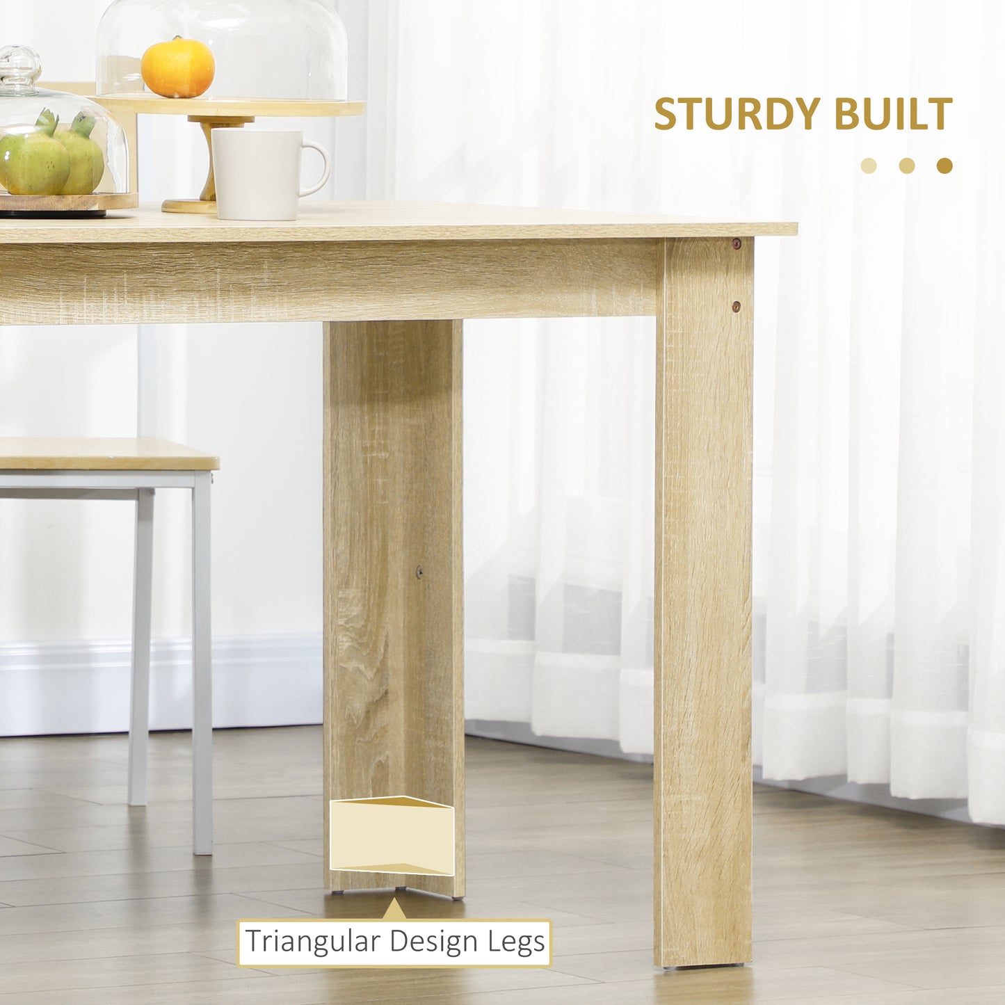 HOMCOM Oak Wood Effect Dining Table For 4 To 6 People Melamine Kitchen Table For Dining Room