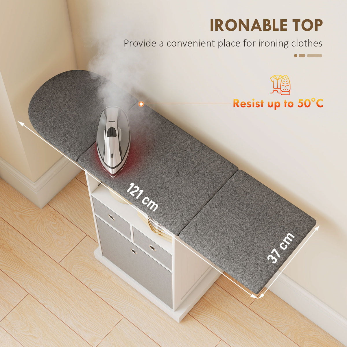 HOMCOM Mobile Ironing Board Cabinet With Wheels, Foldable Top, White