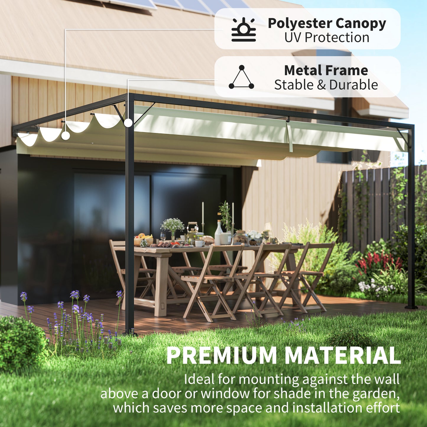 Outsunny 4x3 M Pergola With Sliding Canopy Cream Outdoor Gazebo For Shade And Dining