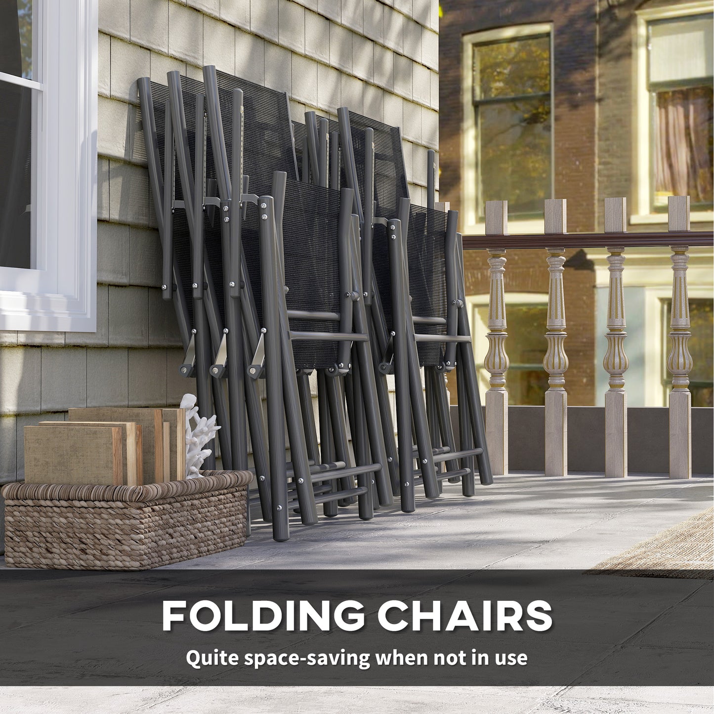 Outsunny 7 Piece Outdoor Dining Set With Extendable Table And 6 Folding Chairs For Patio Balcony Deck Grey