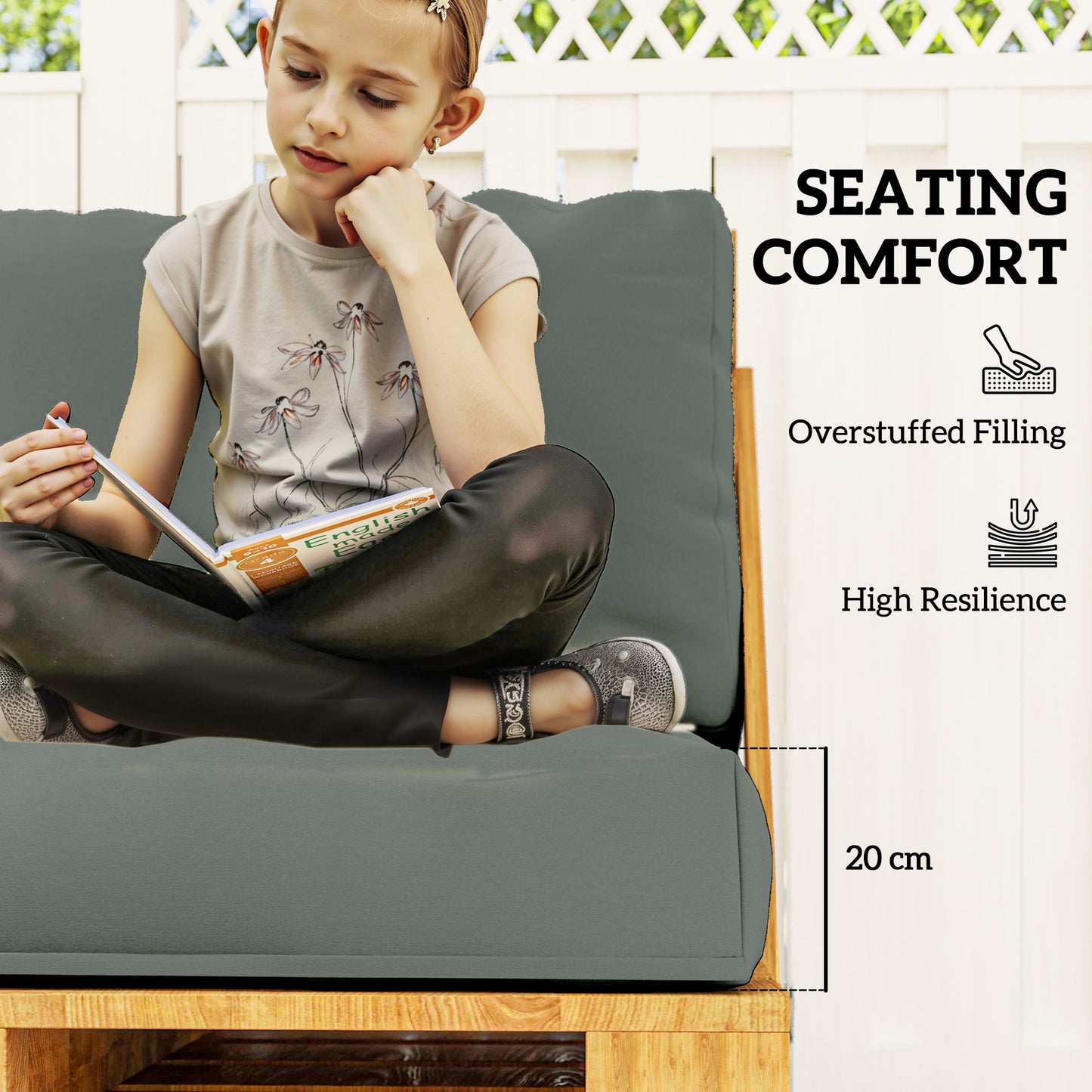 Outsunny Two Piece Seat Pallet And Back Cushions Charcoal Grey 120x80 Cm Seat Cushion 120x45 Cm Back Cushion