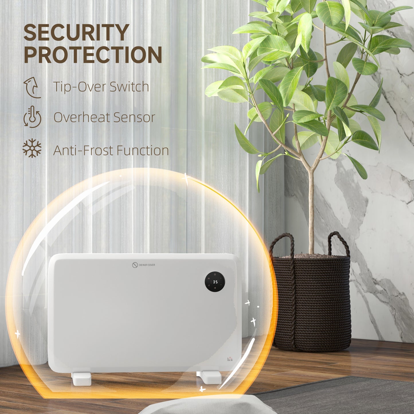 HOMCOM 1200W Electric Convector Heater Freestanding Or Wall Mounted With Adjustable Thermostat Timer White