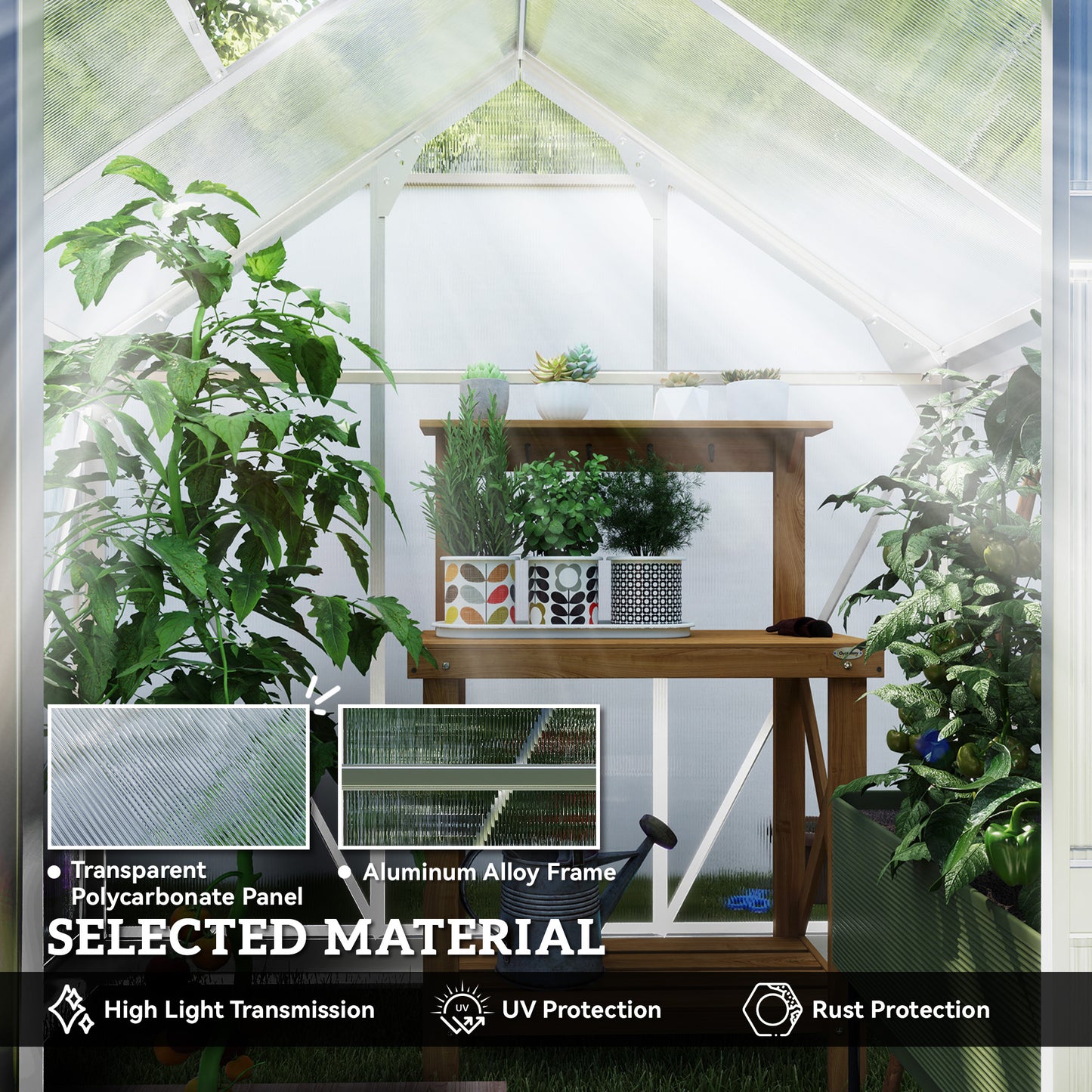 Outsunny 6 By 6ft Polycarbonate Greenhouse With Powder Coated Aluminum Frame For Easy Walk In Access Clear