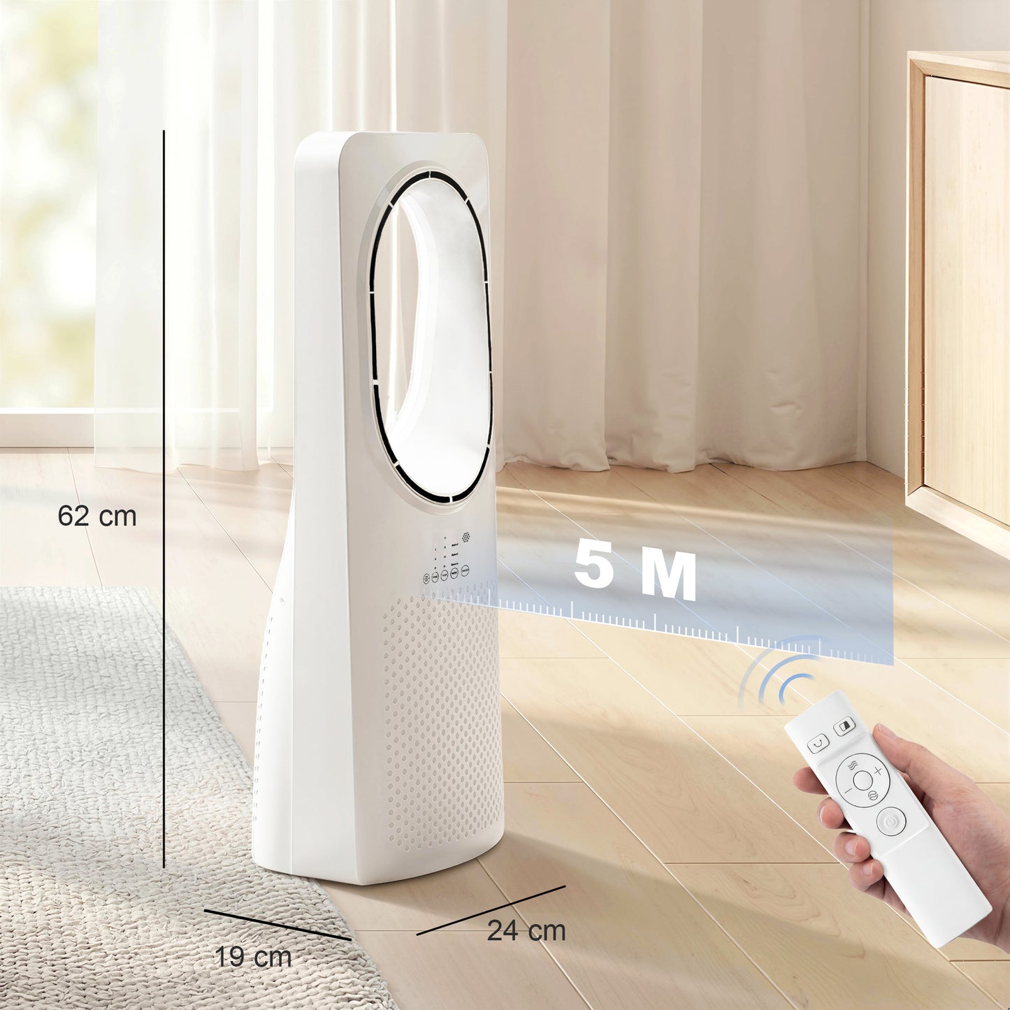 HOMCOM Bladeless Tower Fan for Bedroom, 36dB Sleep Mode, 45 Degree Oscillation, 3 Speeds, 3 Modes, 15H Timer, White