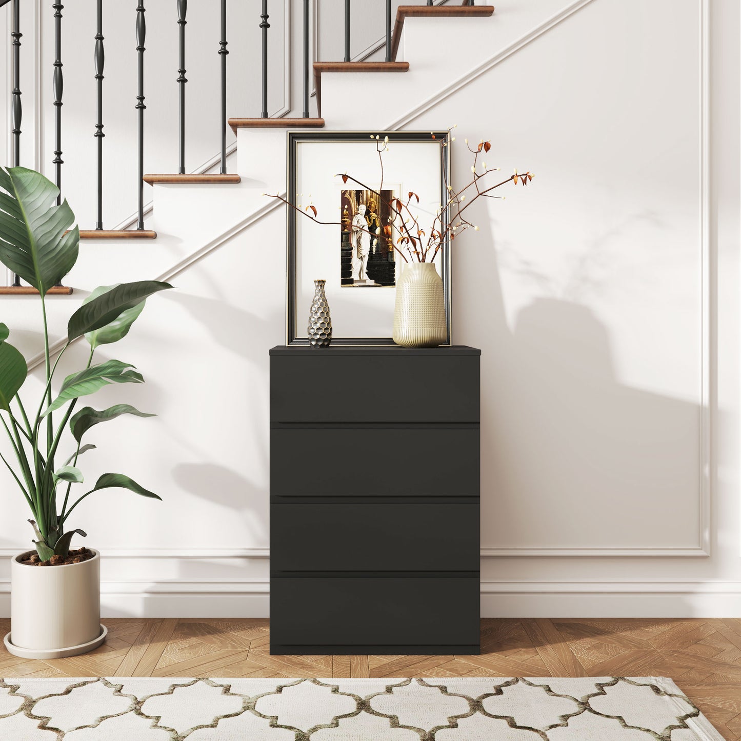 HOMCOM Four Drawer Chest of Drawers Modern Dresser for Bedroom Storage and Organization