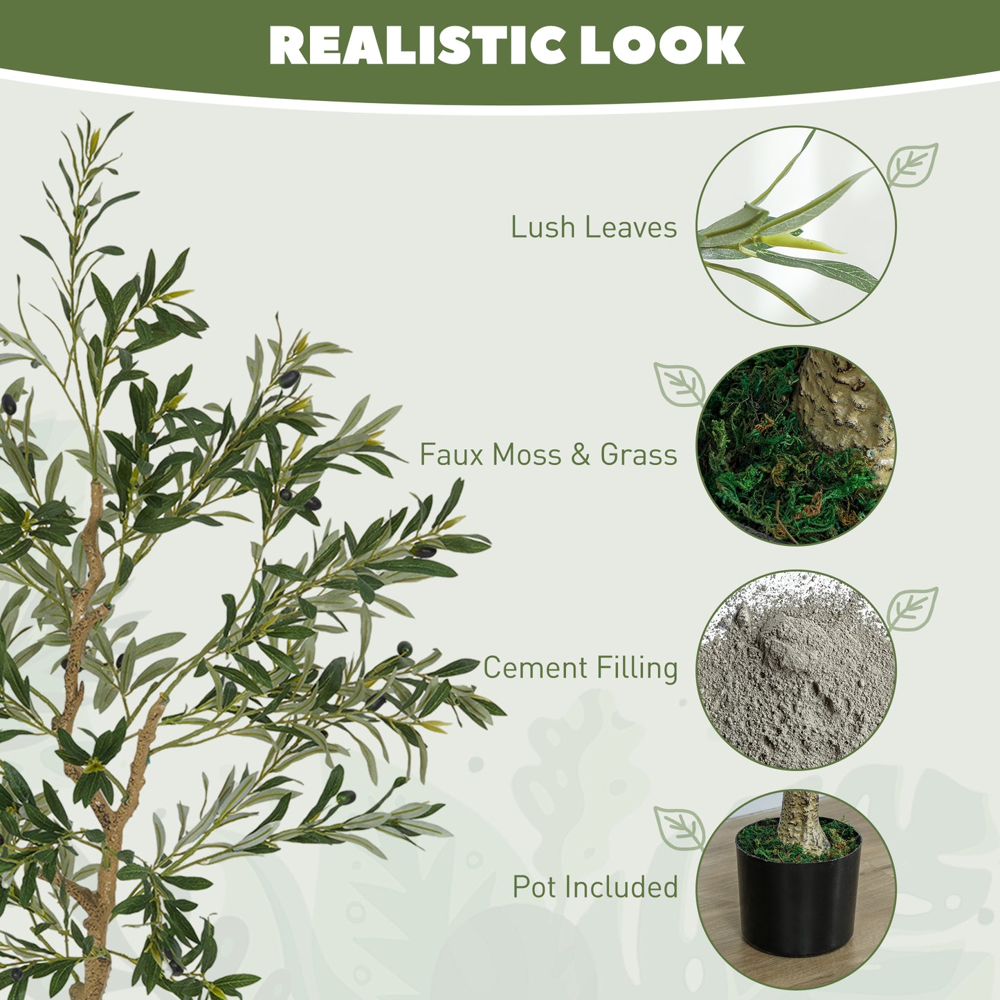 Homcom Set Of Two Silk Leaf Artificial Olive Trees With Cement Filled Pots For Home Decor