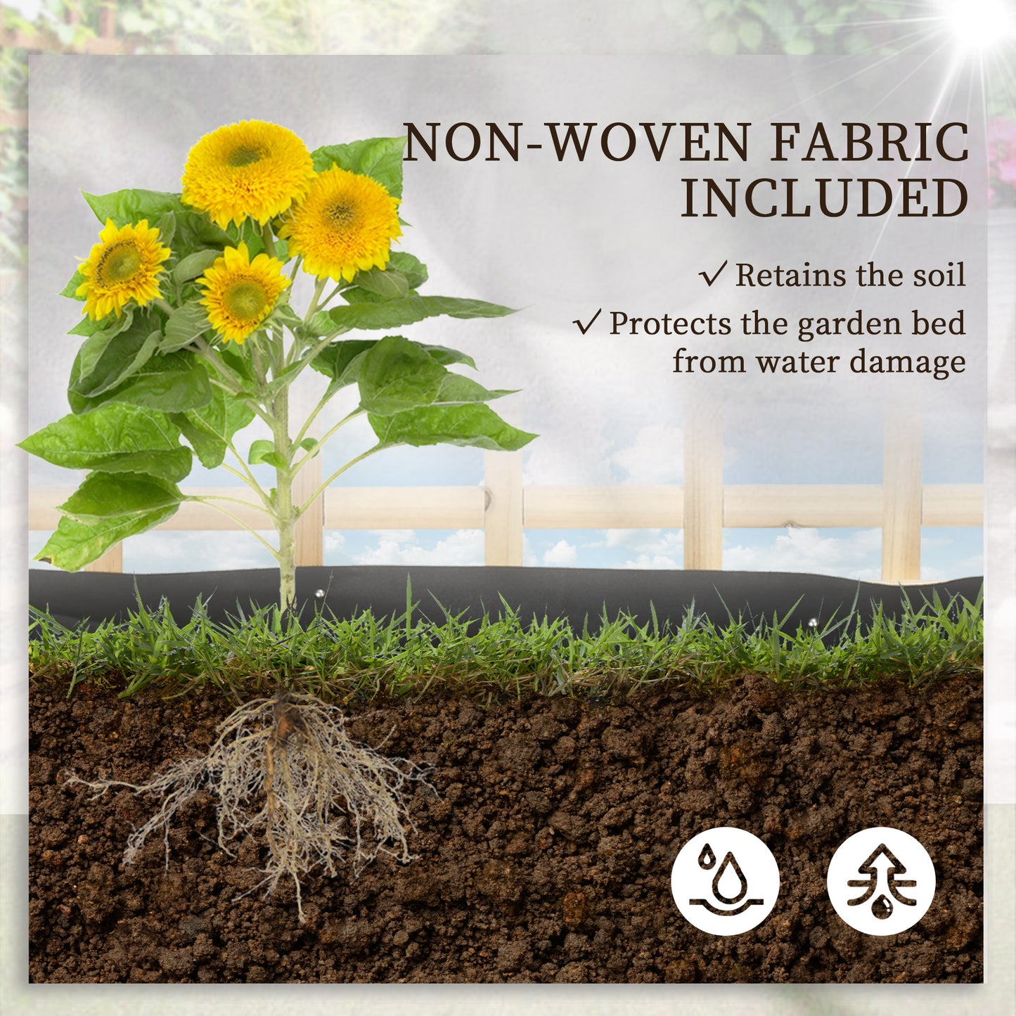 Outsunny 3 Tier Garden Planters With Trellis For Vine Climbing Wooden Raised Beds 95x95x110cm Natural Tone