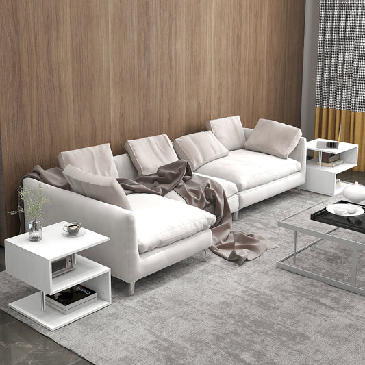 HOMCOM Sleek White S-Shaped Coffee Table with Dual-Tier Storage Shelves for Modern Living Spaces - ALL4U RETAILER LTD