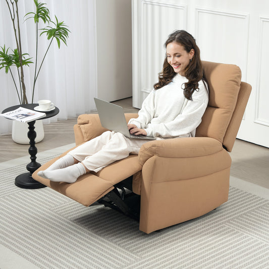 HOMCOM 140 Degree Manual Reclining Armchair With Footrest In Light Brown Microfibre Upholstery
