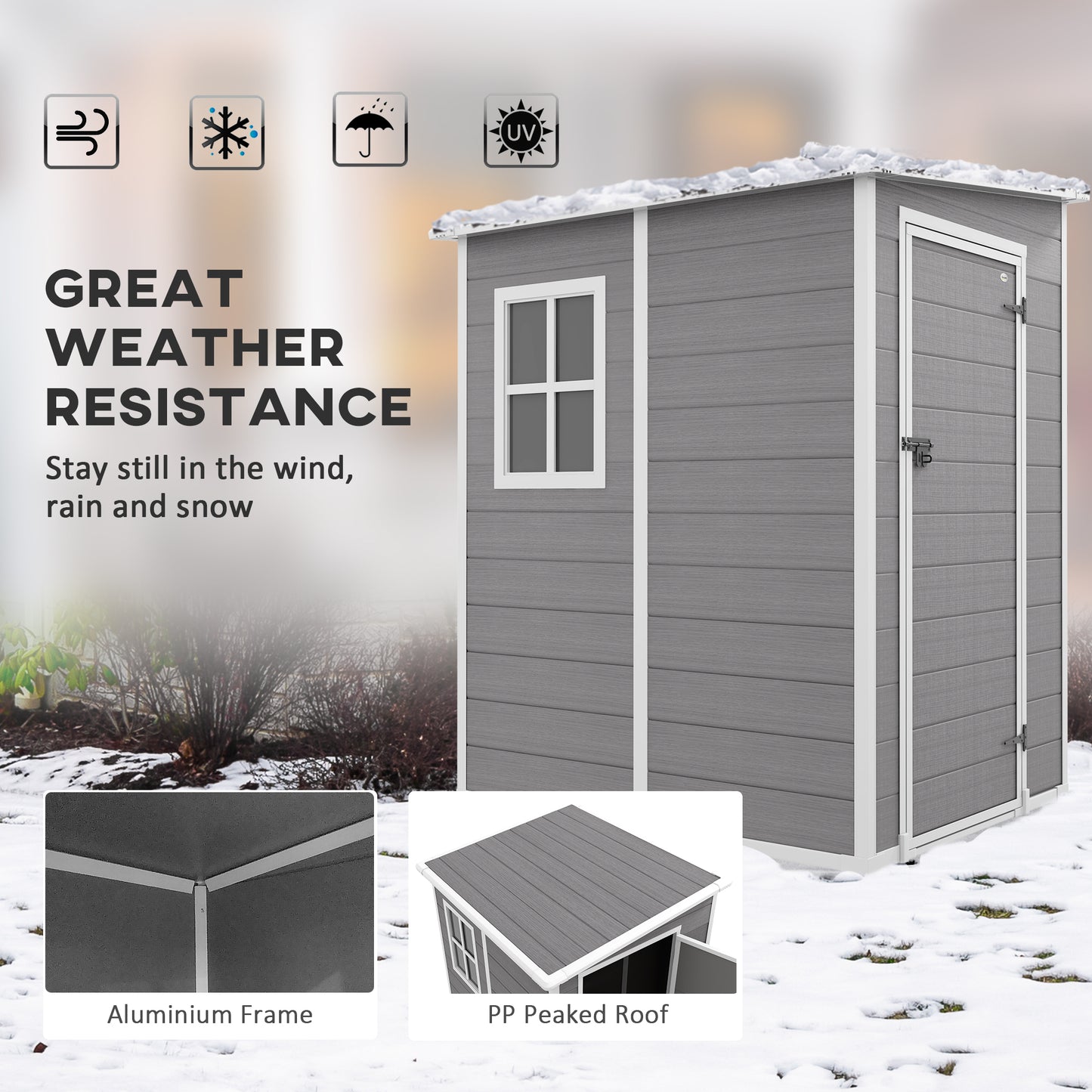 Outsunny Aluminium Lean-to Garden Storage Shed with Lockable Door, Window & Vent, 4'x5', Grey - ALL4U RETAILER LTD