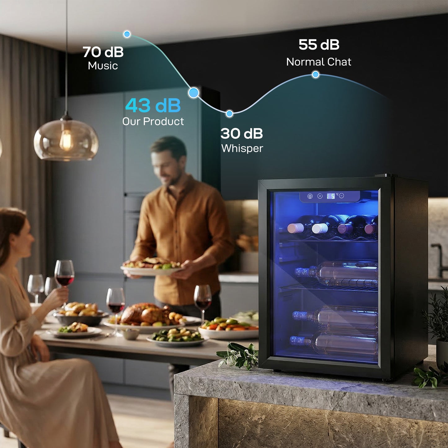 HOMCOM 16 Bottle Wine Cooler 48 Litre Capacity Under Counter Glass Door 4 to 16 Celsius LED Light Black