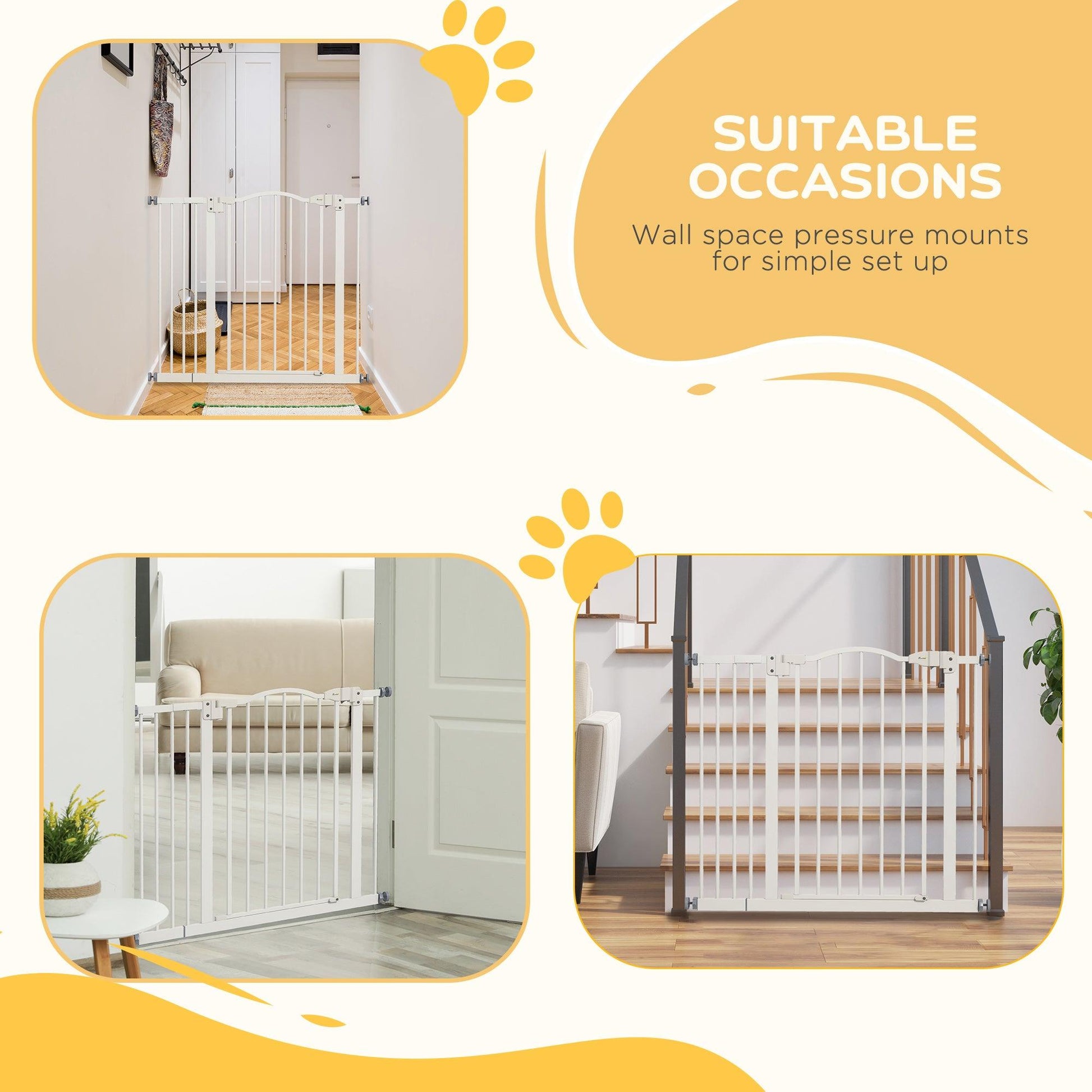 PawHut Metal 74-100cm Adjustable Pet Gate Safety Barrier w/ Auto-Close Door White - ALL4U RETAILER LTD