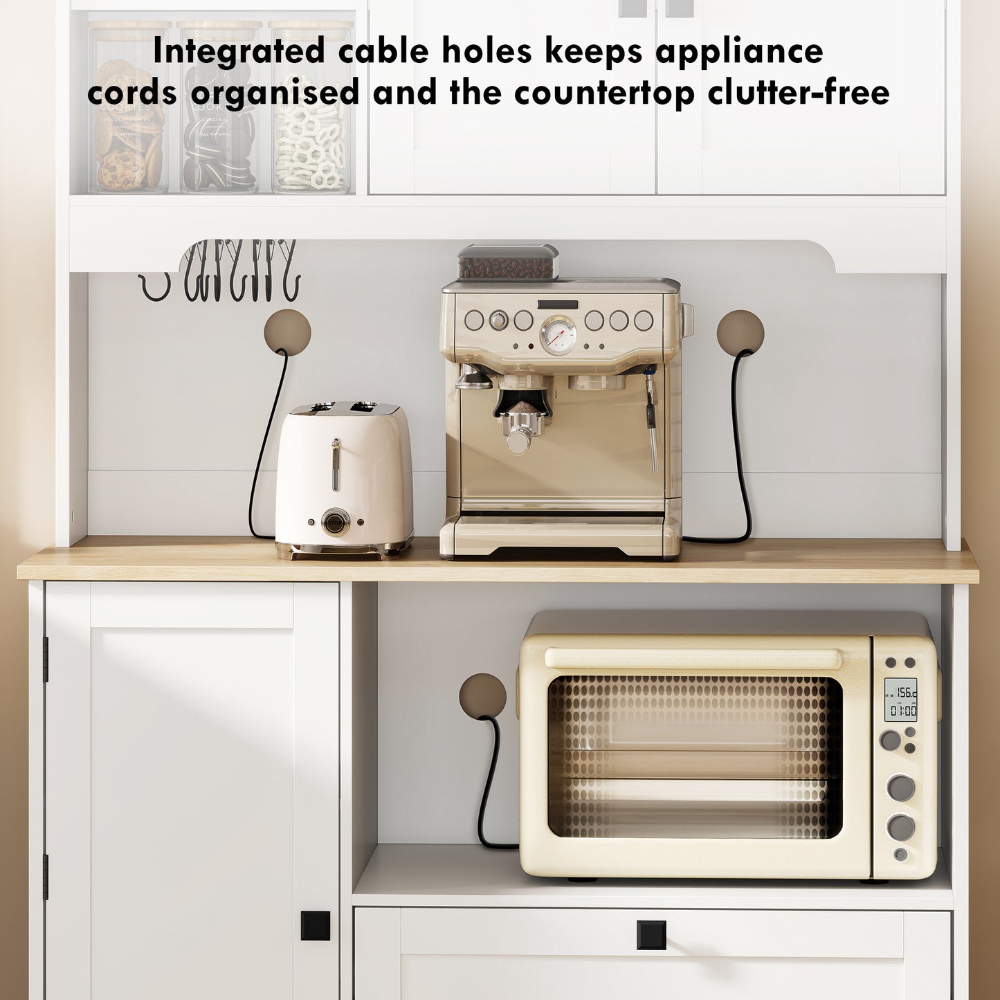 HOMCOM Freestanding Kitchen Cabinet With 2 Cabinets, 2 Drawers, Open And Adjustable Shelves, White