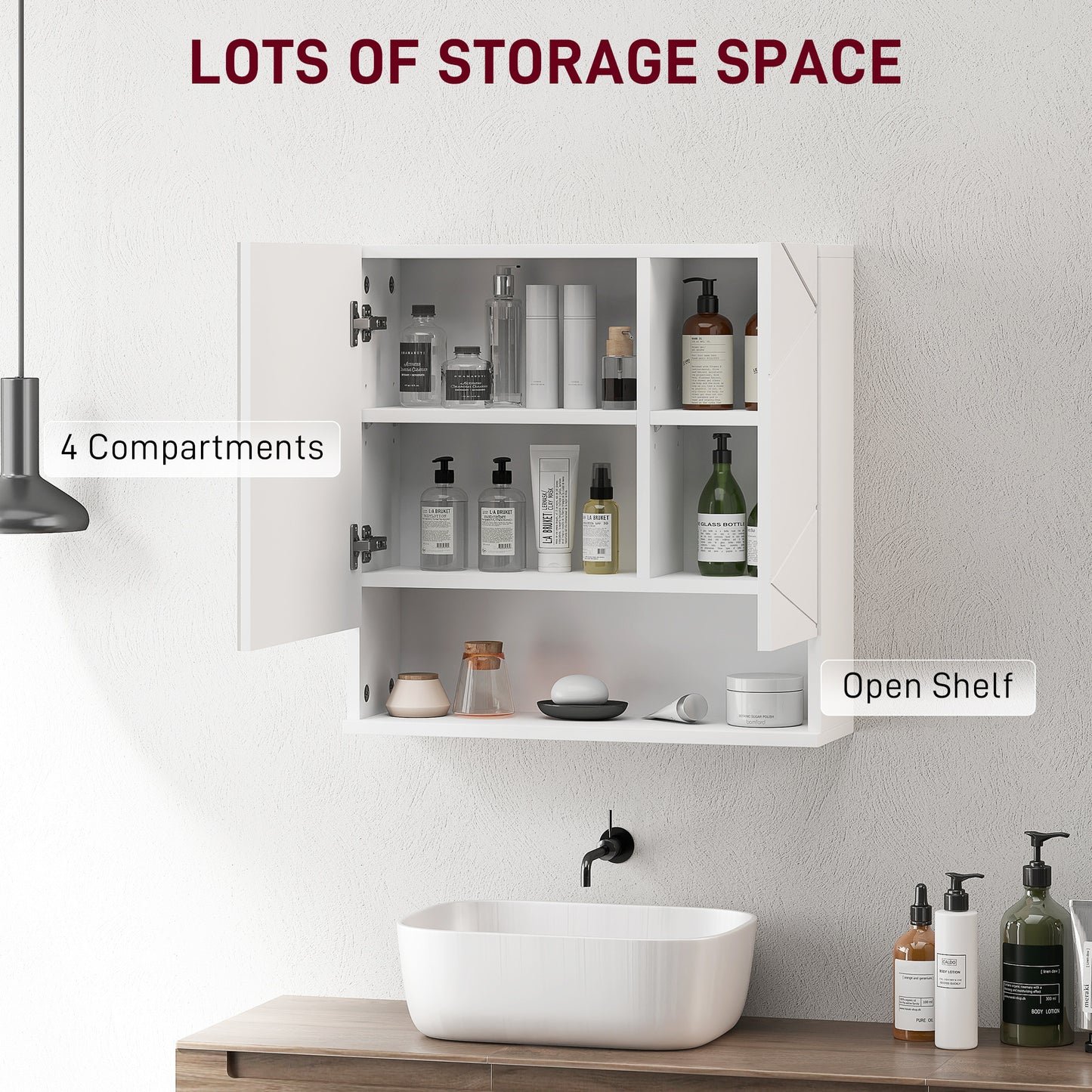 Kleankin White Wall Mounted Bathroom Storage Cupboard With Mirrored Door And Embossed Door Details