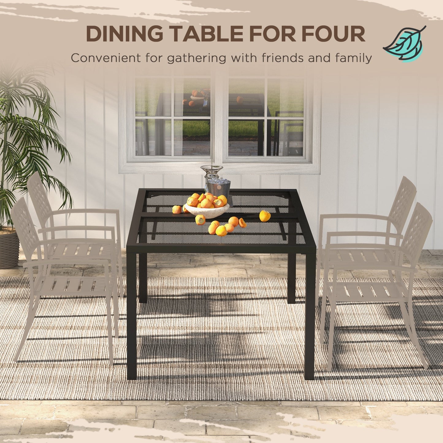 Outsunny Grey Steel Frame Outdoor Dining Table with Mesh Top for Patio and Balcony - ALL4U RETAILER LTD