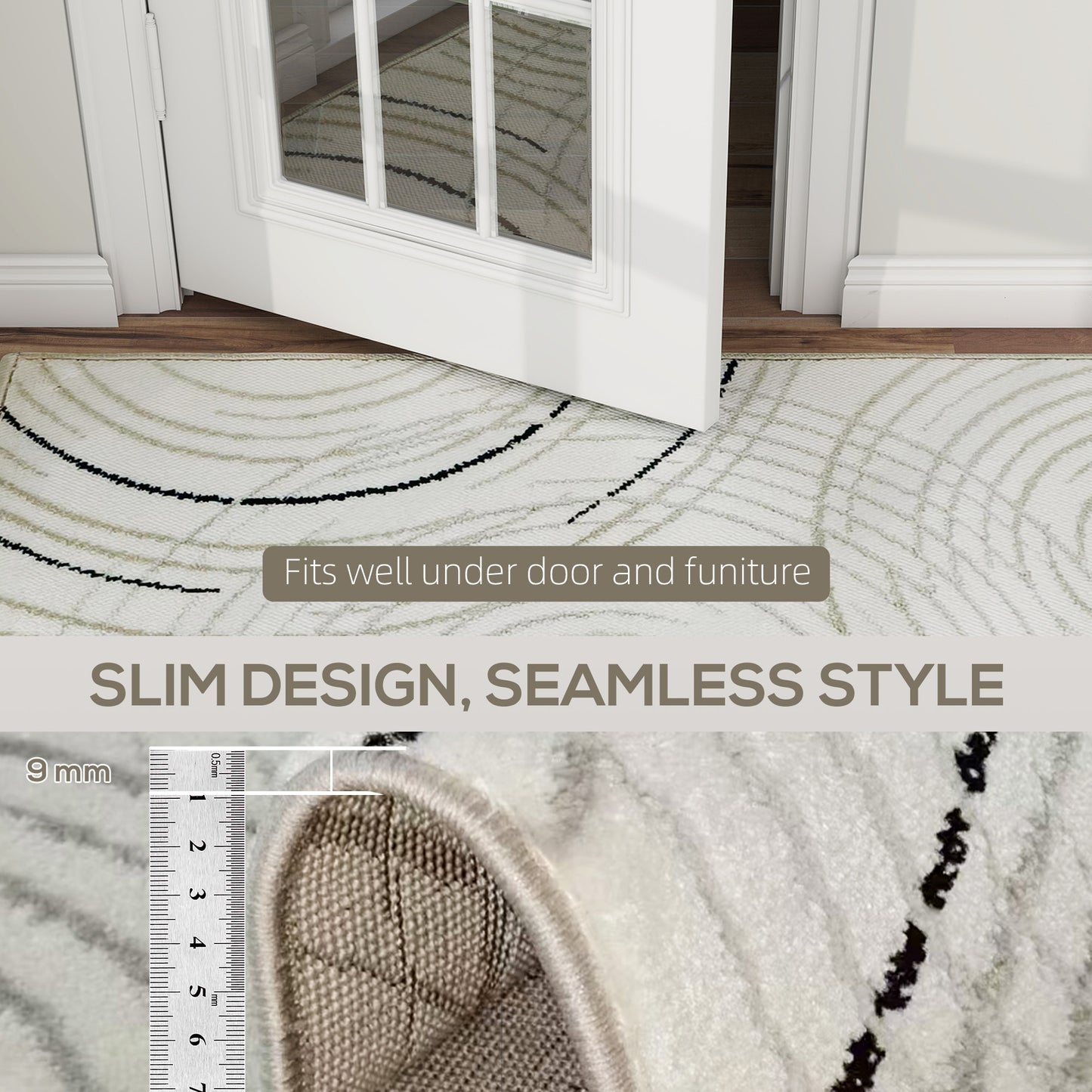 HOMCOM Modern Area Rug 230x160 Cm Cream White Swirl Pattern Machine Washable Carpet For Living Room Bedroom Office
