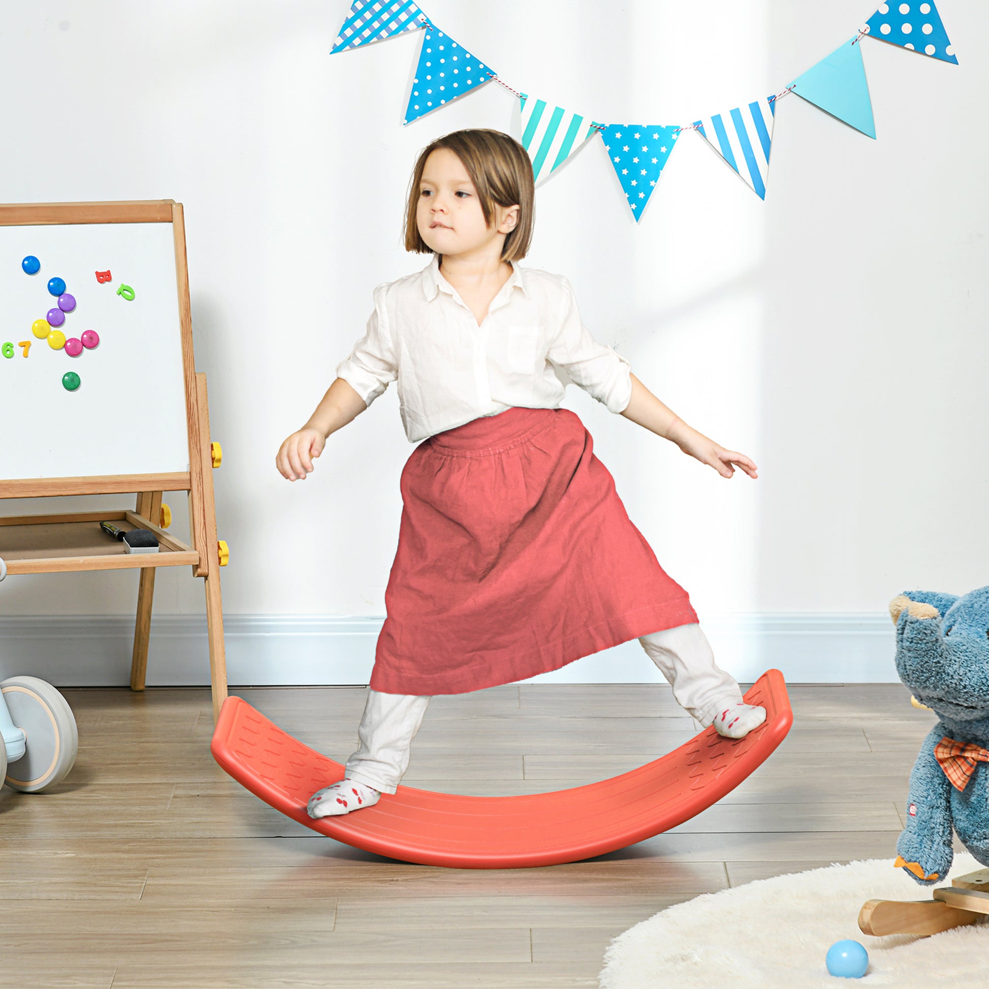 ZONEKIZ Creative Balance Board: Versatile Montessori Stepping Stone for Active Play, Sturdy Red Wobble Toy - ALL4U RETAILER LTD