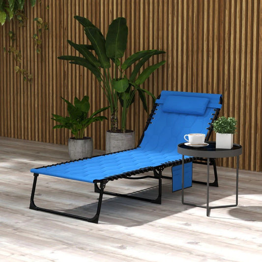Outsunny Blue Padded Sun Lounger with Five-Position Reclining Backrest – Ultimate Comfort for Outdoor Relaxation