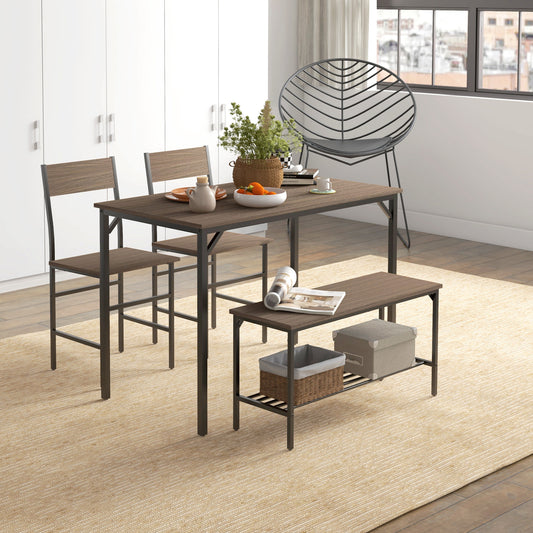 HOMCOM Stylish 4-Piece Dining Set: Modern Table, Chairs, and Bench for Home Dining Spaces - ALL4U RETAILER LTD