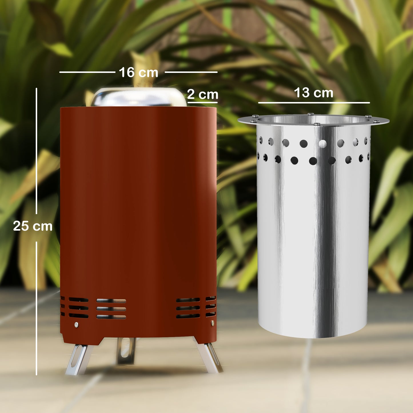 Outsunny Smokeless Fire Pit 16 x 16 cm Stainless Steel Portable Tabletop Wood or Pellet Fueled for Garden Red