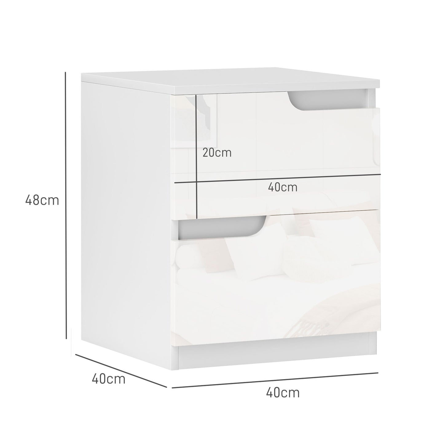 HOMCOM White High Gloss Bedside Tables Set Of 2 With Handleless Design And Two Drawers