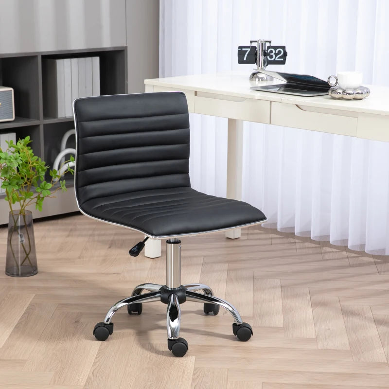 HOMCOM Adjustable Swivel Office Chair - Armless Mid-Back Design, PU Leather, Chrome Base - Black - ALL4U RETAILER LTD