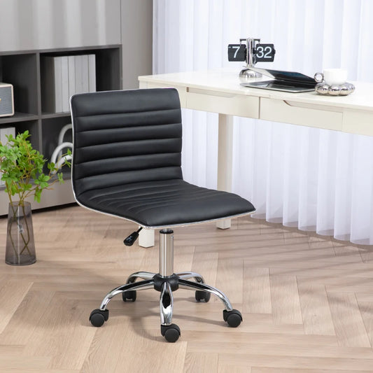 HOMCOM Adjustable Swivel Office Chair - Armless Mid-Back Design, PU Leather, Chrome Base - Black