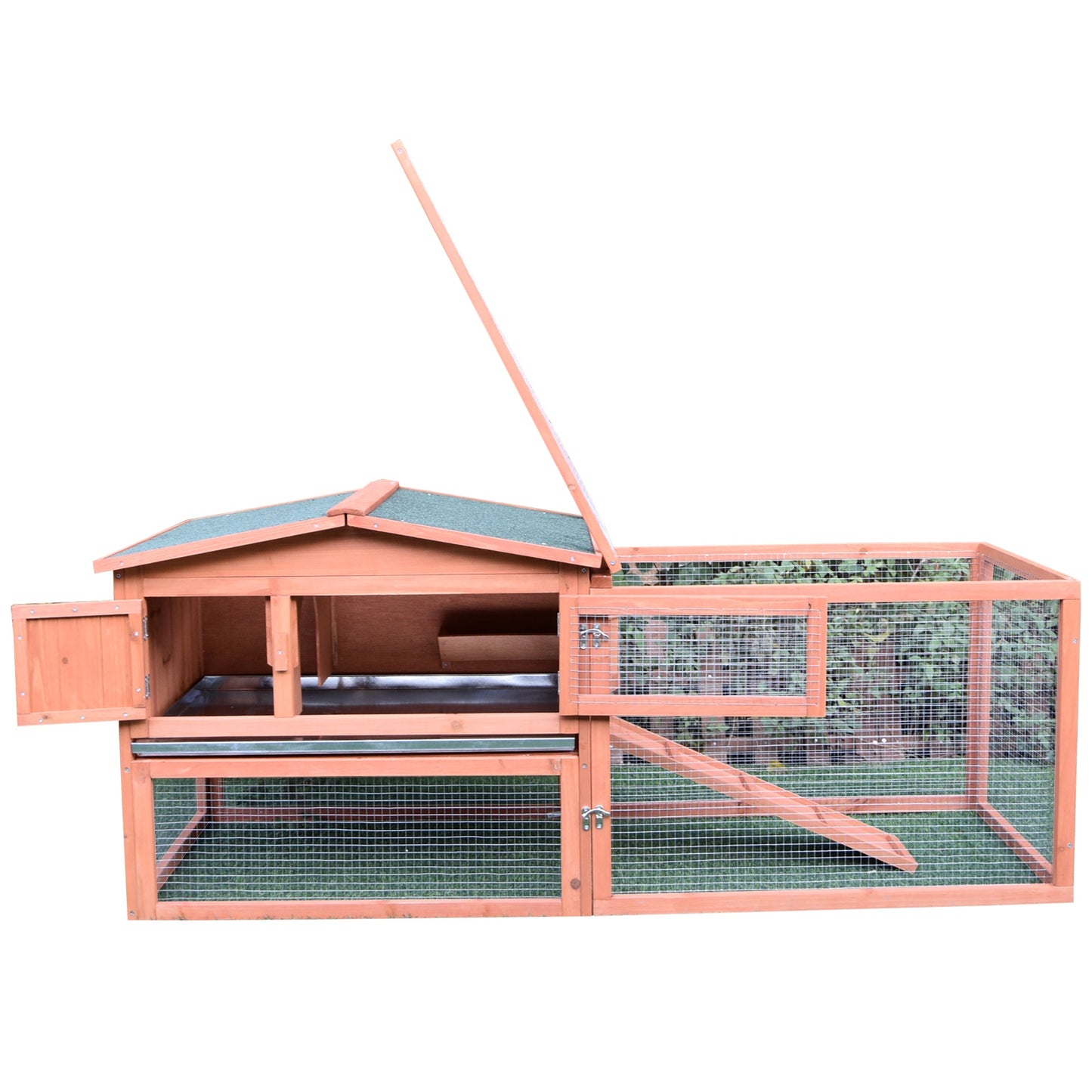 Pawhut Dual-Level Wooden Rabbit Hutch and Chicken Coop for Outdoor Use - 158 x 58 x 68 cm - ALL4U RETAILER LTD