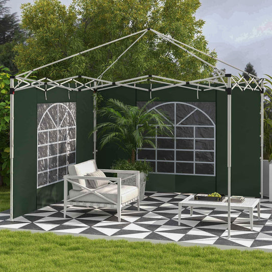 Outsunny Gazebo Side Panels, 2 Pack Sides Replacement, for 3x3(m) or 3x6m Pop Up Gazebo, with Windows and Doors, Green - ALL4U RETAILER LTD
