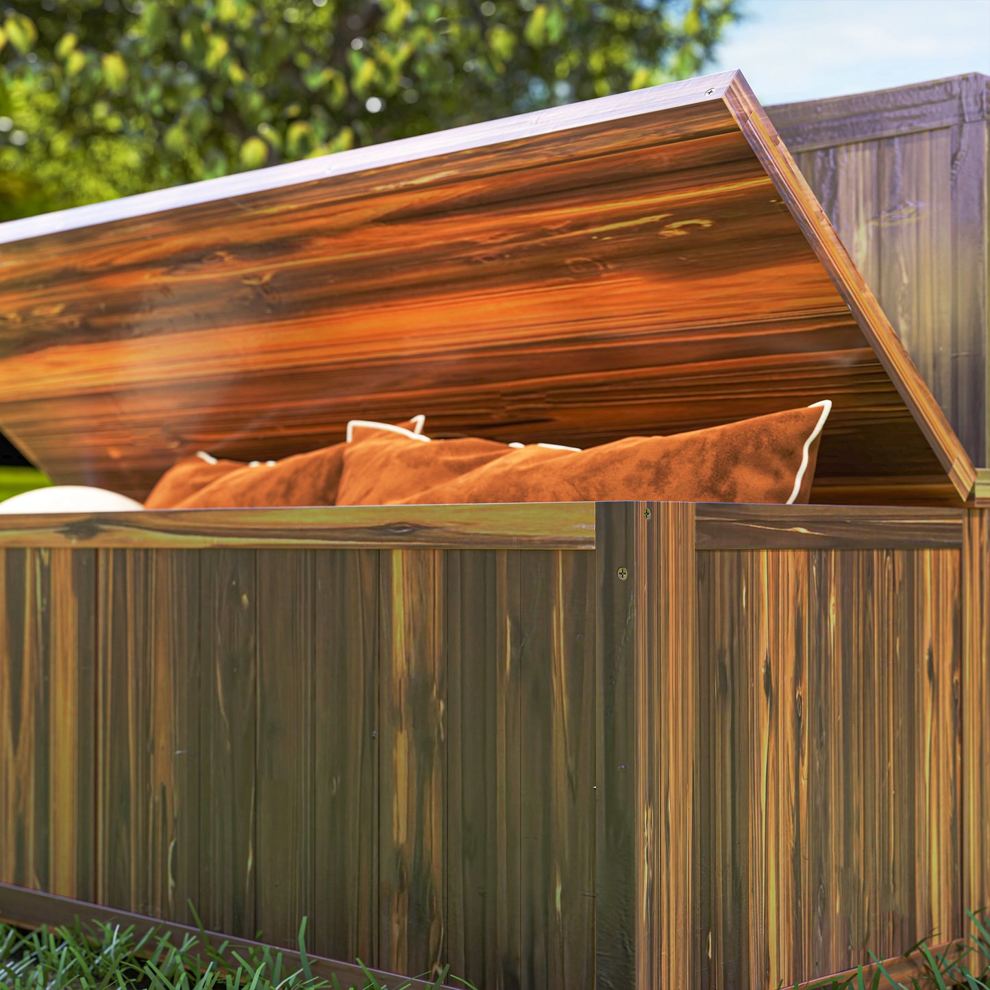 Outsunny Wood Storage Bench For Patio Furniture Outdoor Garden Storage Brown With Varnished Fir Wood