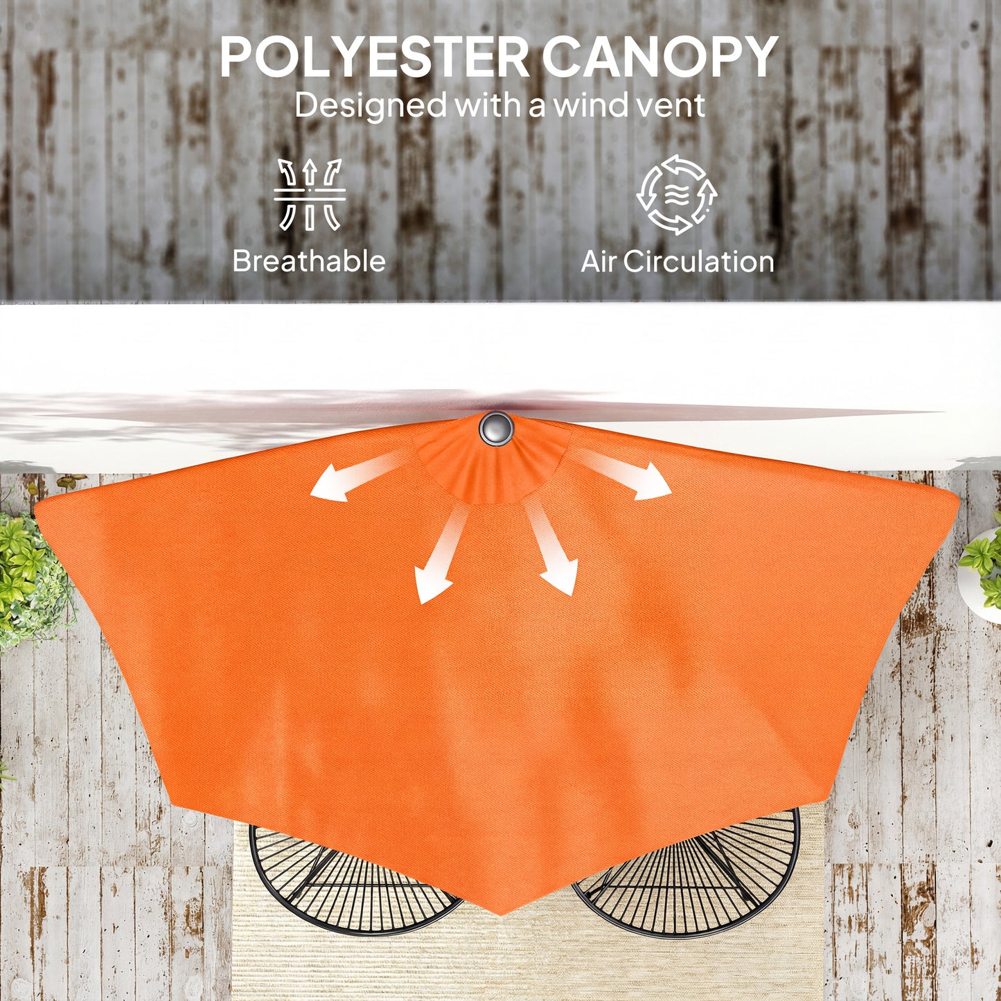 Outsunny Orange Half Round Parasol Umbrella for Balconies and Small Gardens Outdoor Patio