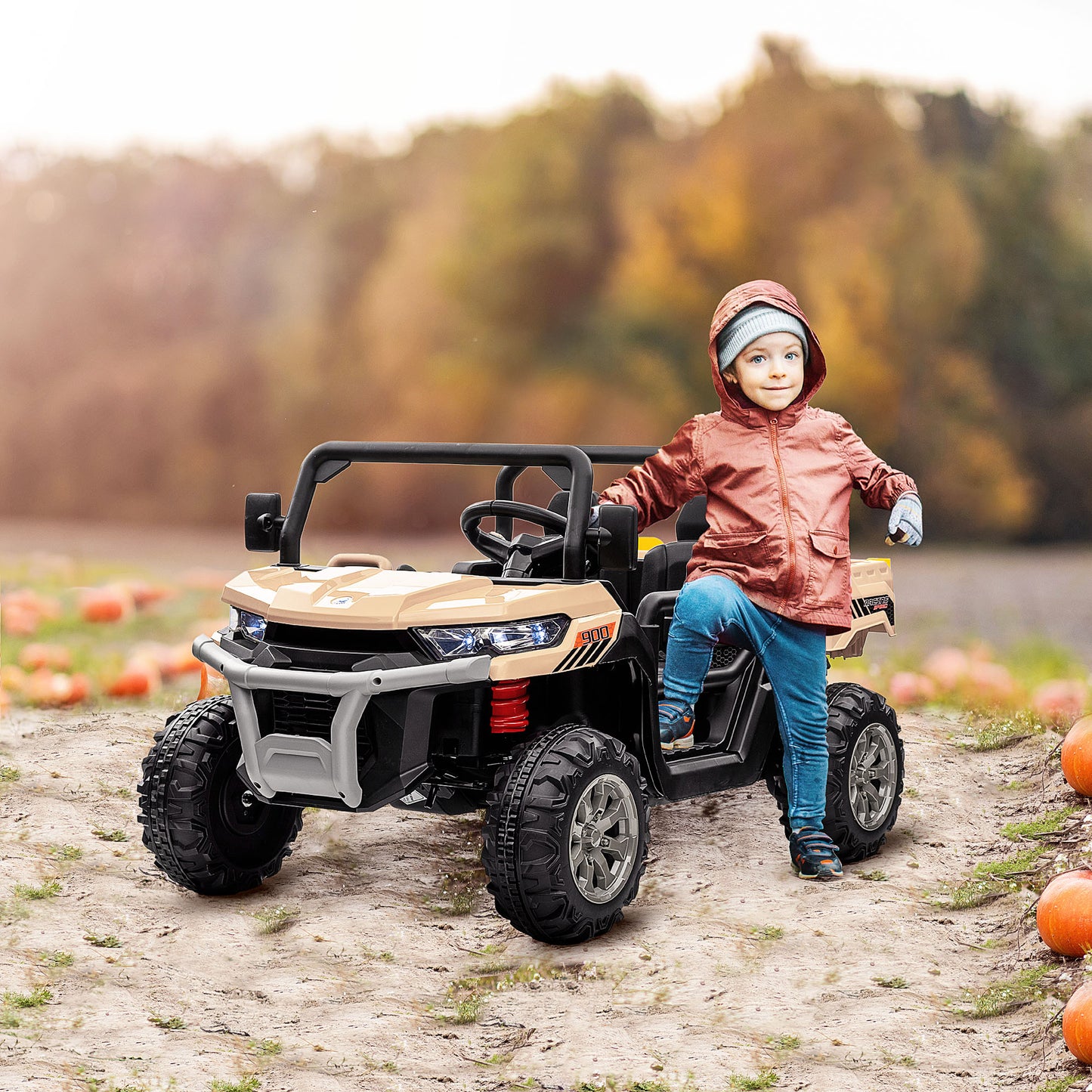 HOMCOM 12V Dual-Seater Electric Ride-On UTV for Kids with Remote Control and Toy Bucket - Yellow - ALL4U RETAILER LTD