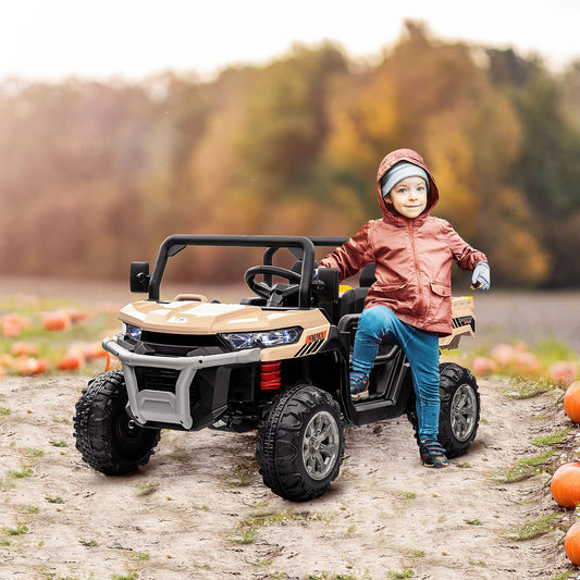 HOMCOM 12V Dual-Seater Electric Ride-On UTV for Kids with Remote Control and Toy Bucket - Yellow - ALL4U RETAILER LTD