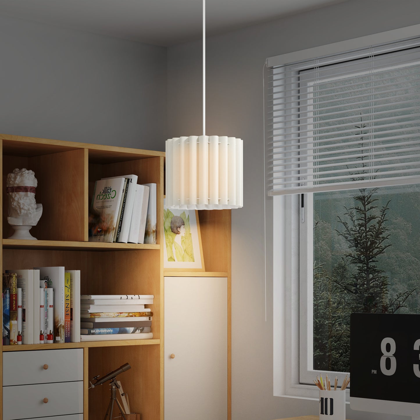 HOMCOM Linen Pendant Light With E27 Bulb Modern Hanging Ceiling Lamp White For Living Room Bedroom Kitchen Hallway