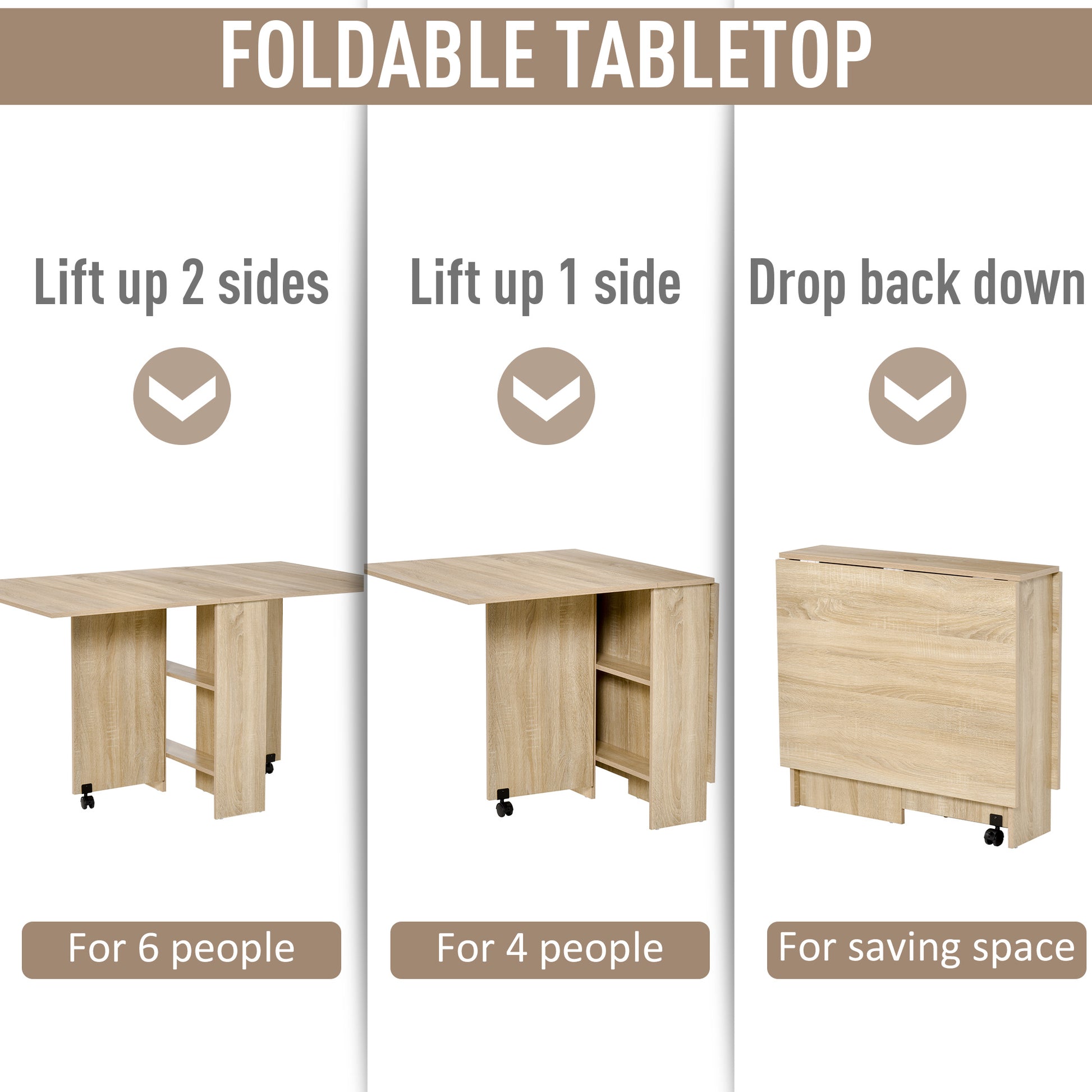 HOMCOM Mobile Drop Leaf Dining Table with Storage Shelves and Wheels - Ideal for Small Spaces - ALL4U RETAILER LTD