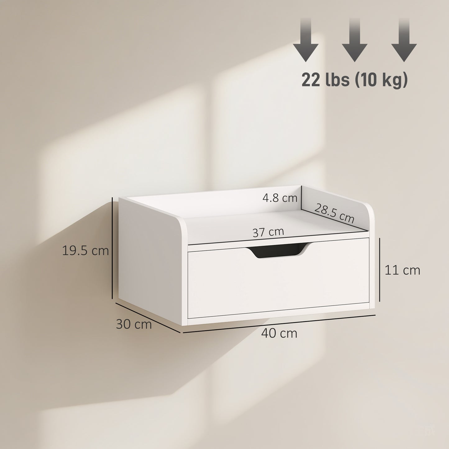 HOMCOM Floating Nightstands Set Of 2 Wall Mounted Bedside Tables With Drawer And Shelf White