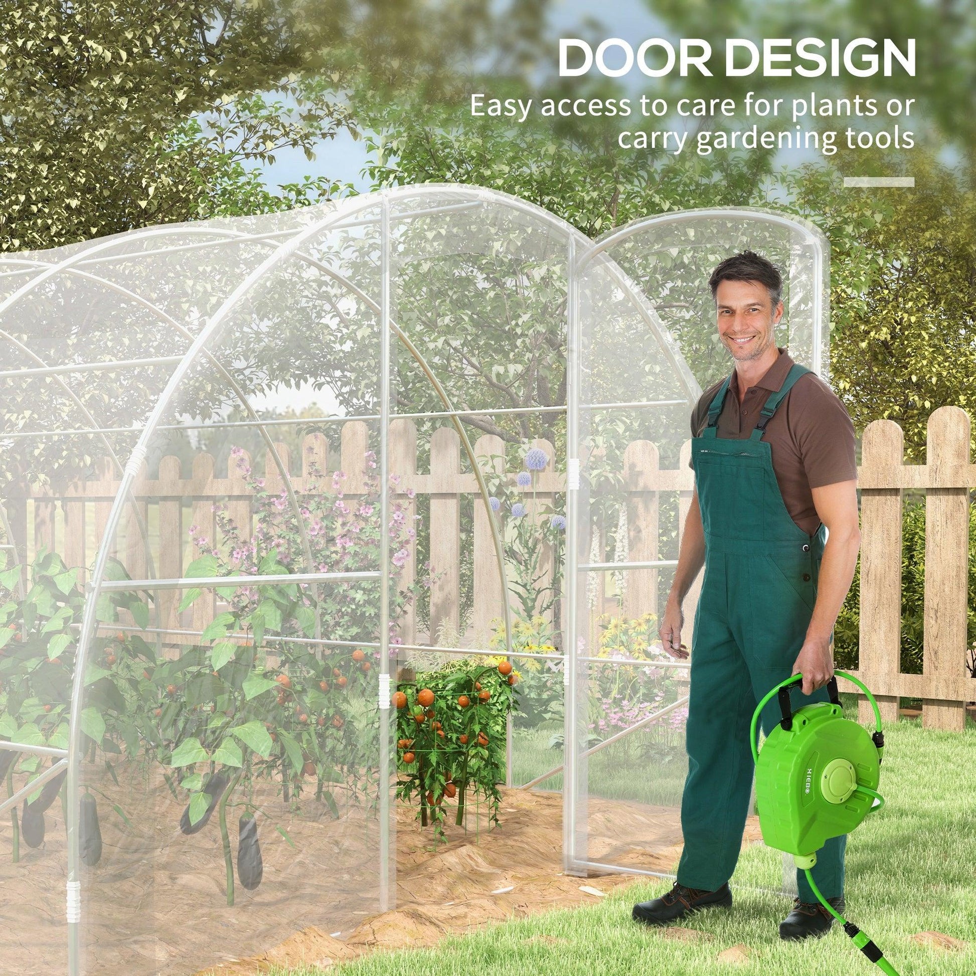 Outsunny Polytunnel Greenhouse Walk-in Grow House with PE Cover, Door and Galvanised Steel Frame, 4 x 3 x 2m, Clear - ALL4U RETAILER LTD