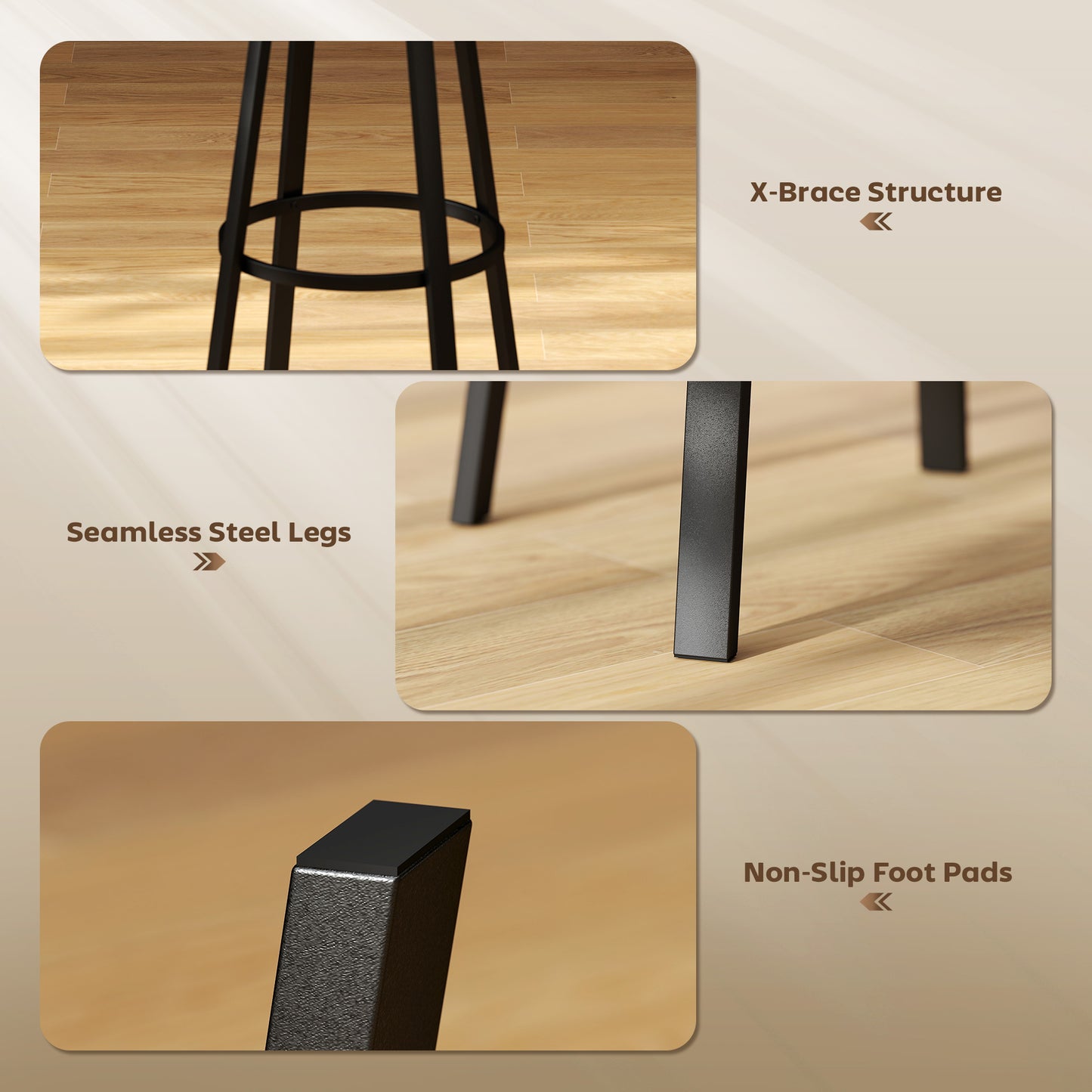HOMCOM Set Of Two Industrial Style Bar Stools Black Metal Frames Dark Wood Back Panels For 104 To 109 Cm Countertops