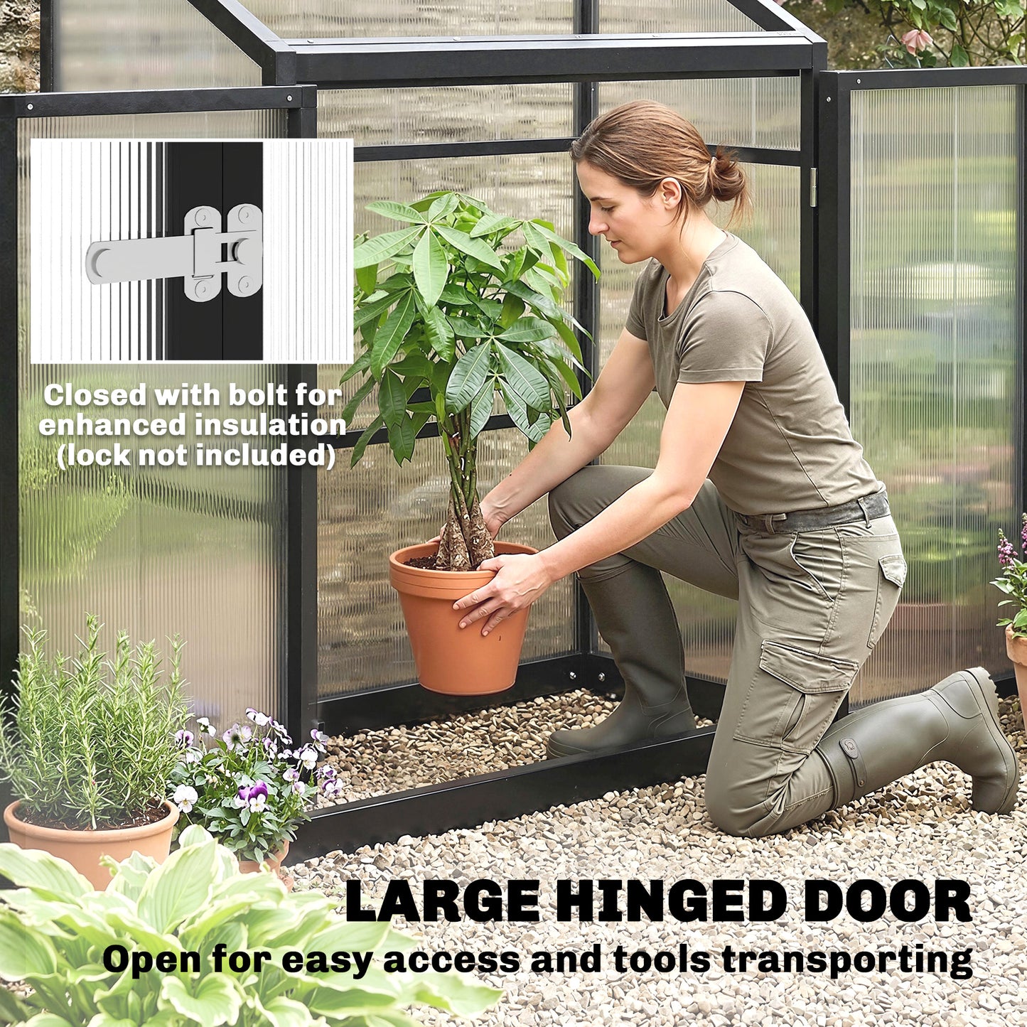 Outsunny Polycarbonate Greenhouse With Hinged Door And Top Vent For Small Patio 4x2ft Black Lean To Walk In