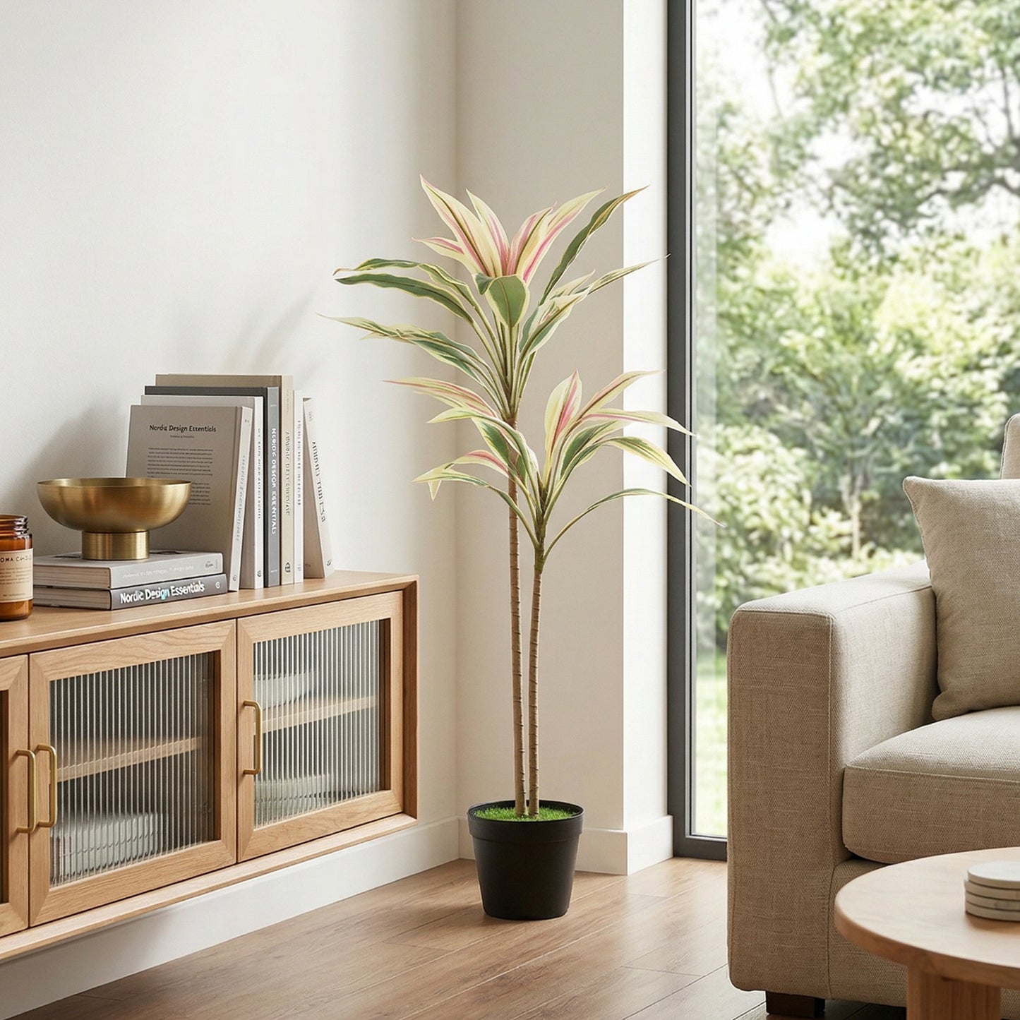 HOMCOM 90 Cm Artificial Cordyline Tree In Moss Effect Pot Realistic PEVA Faux Plant Yellow