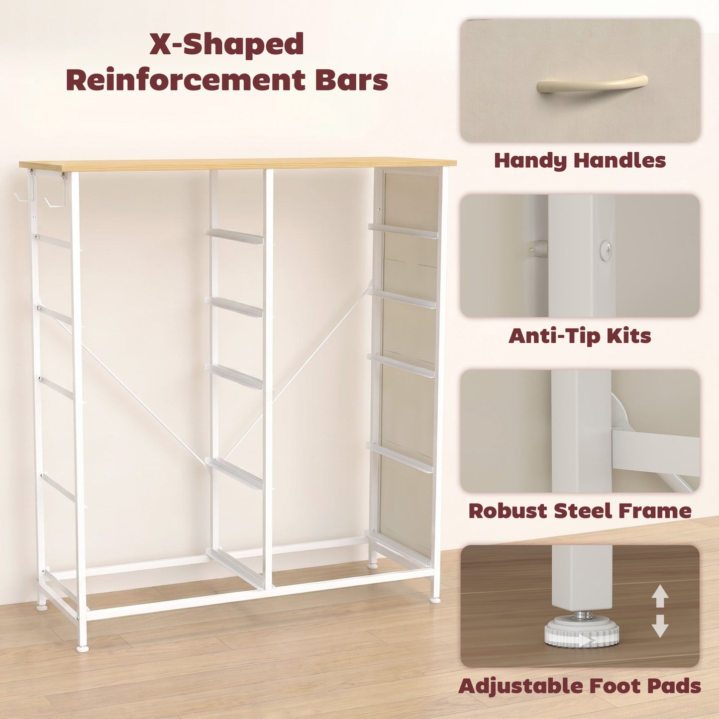 Homcom 10 Drawer Fabric Dresser With Steel Frame And Hooks Beige