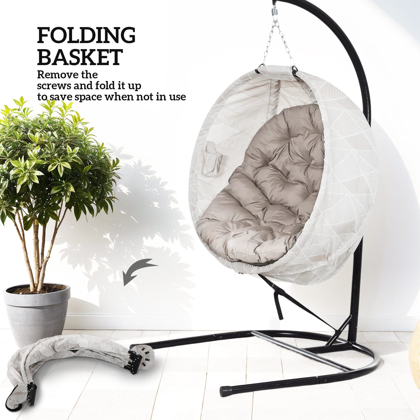Outsunny Hanging Egg Chair With Stand For Patio Garden Swing Thickened Cushion Cup Holder And Folding Basket Sand Brown