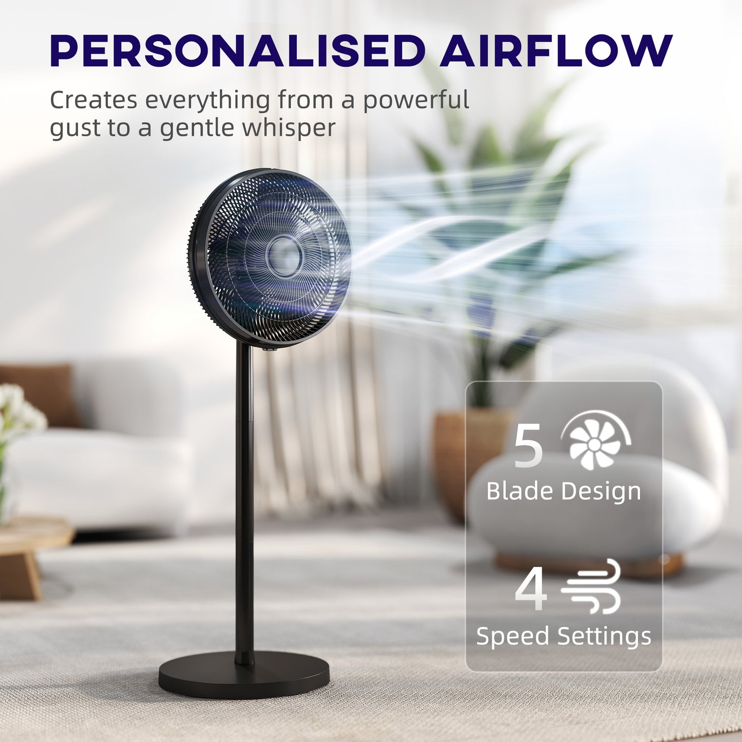 HOMCOM 40 cm Standing Fan With 80 Degree Oscillation Adjustable Tilt And Height 4 Speeds Remote Control Black