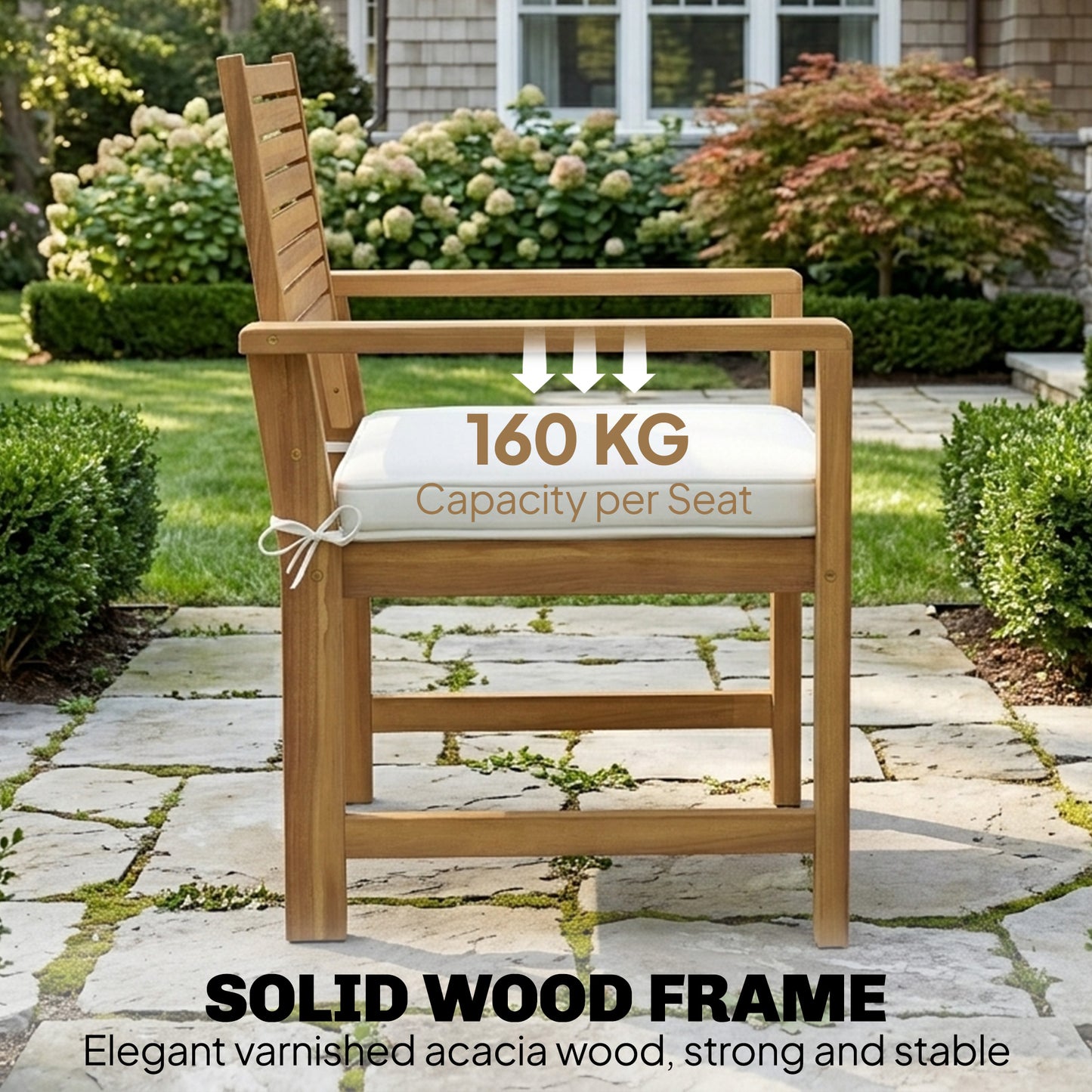 Outsunny 4 Seater Wooden Garden Furniture Set With Loveseat Armchairs And Table In Acacia Wood Cream White